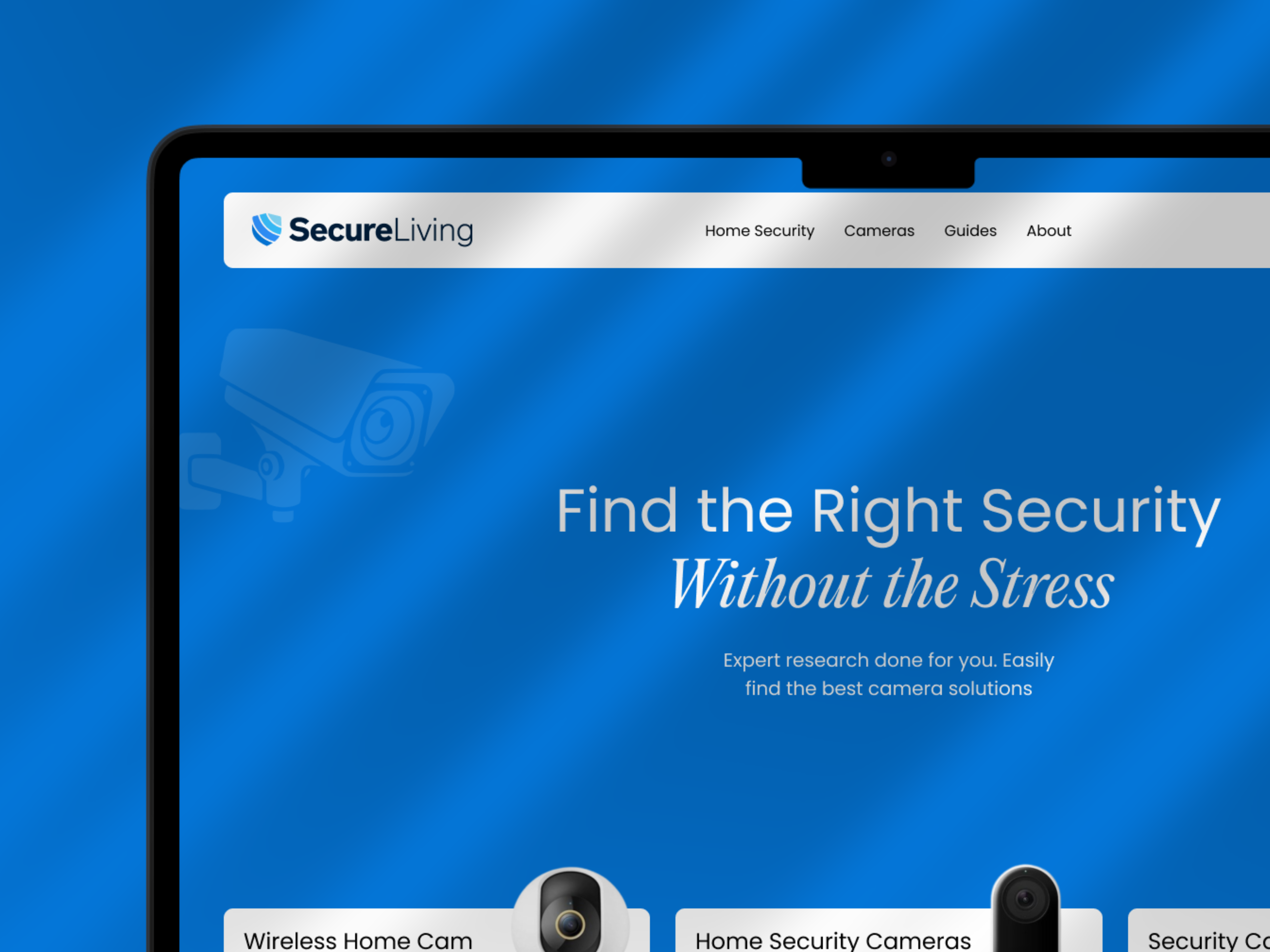 Secure Living - Security Camera Website 3d animation branding colour design graphic design hero section home security illustration landing page laptop mockup logo motion graphics secure living security camera security solutions typography vector visual identity website design