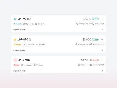 Order List • JP Portal card design dashboard dashboard design design ems enterprise management software saas ui ui design uiux ux ux design web design