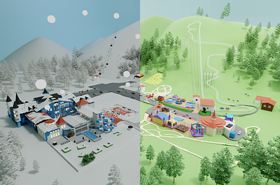 Winter and Sunny Illustration 3D 3d 3dillustration 3dmaps @hellodribbble blender car design dribbbleshot electriccar illustration map playground scenery shot smartcar sunny tesla view villa winter