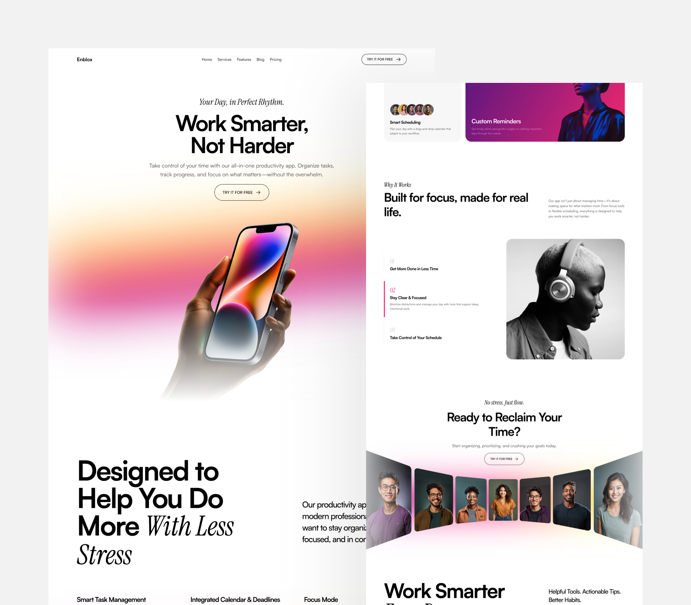 Saas app landing page Framer template built with Frameblox UI app framer gradient header hero home landing mockup page phone saas template ui ui design webdesign website website design