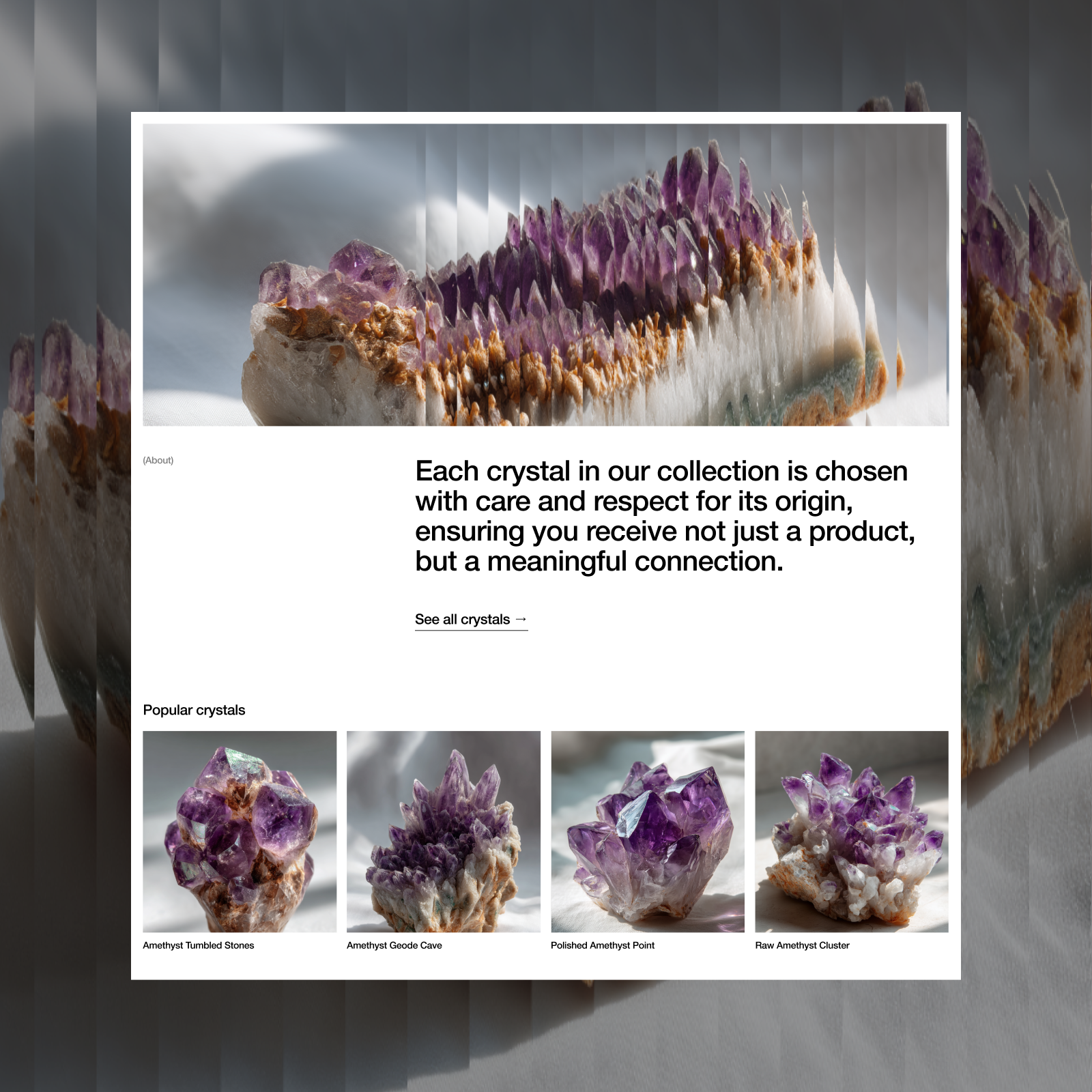 Crystal ecommerce website 🔮 crystals design ecommerce ecommerce website framer framer design framer website ui ux uxui web design webdesign website website design