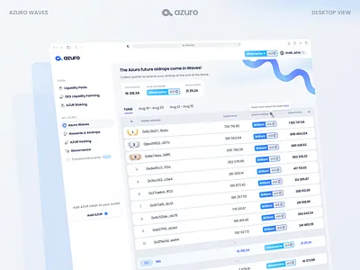 Azuro App: Waves airdrop app azuro clean crypto decentralized defi design desktop interface leaderboard light minimal mobile product design saas ui ux web web3