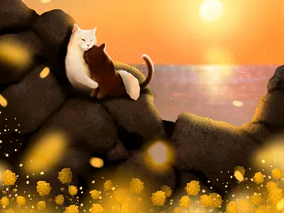 A Beautiful day animal cat digital art graphic design illustration photoshop sunset