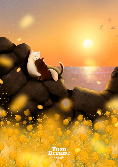 A Beautiful day animal cat digital art graphic design illustration photoshop sunset