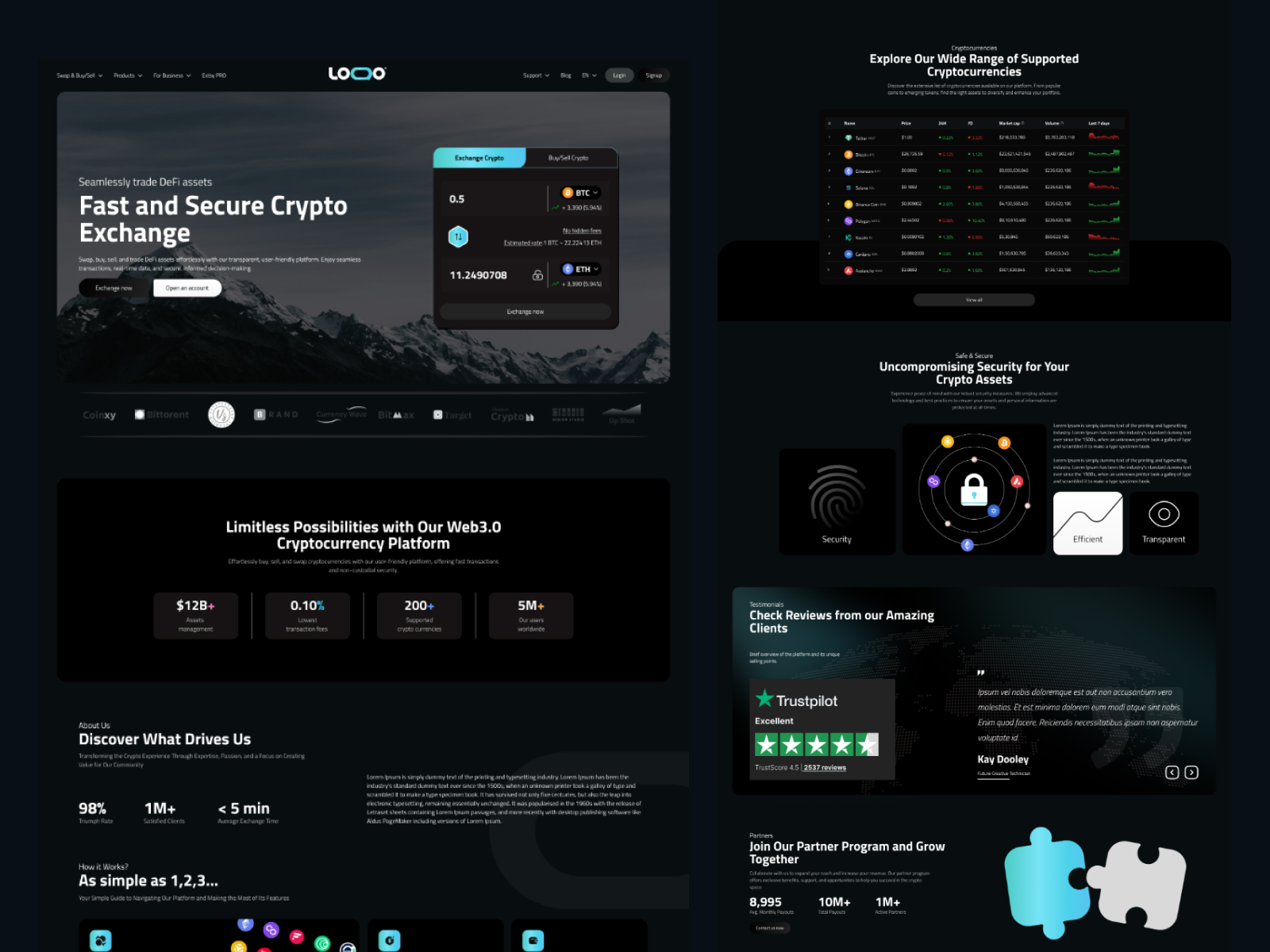 Crypto Landing Page crypto design dubai website designer exchange illustration landing page design swap ui user experience user interface ux web design website