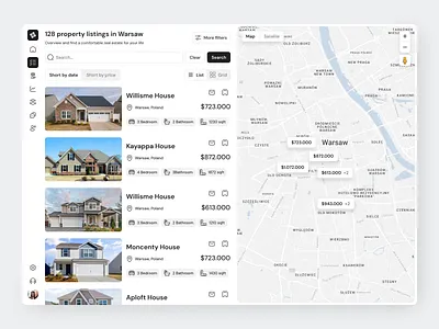 Real Estate Dashboard Exploration app clean design fireart homes list map pins search ui ux