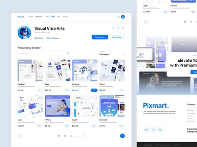 PixMart Creator Page – Digital Products E-Commerce Website clean layout contact form design creator platfrom creator showcase digital marketplace ui ecommerce design figma ecommerce figma ui minimal onterface modern figma template ui design kit uiux figma ux design ners ux for creators web ui design