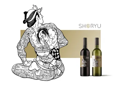 Shoryu Ramen house wines graphic design illustration packaging wine label