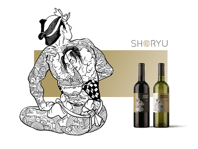 Shoryu Ramen house wines graphic design illustration packaging wine label