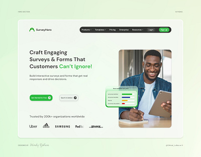 Hero Section of a website that helps you create surveys & forms figma landing page ui uiux web design