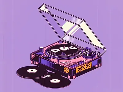 Retro Vinyl Vibes Machine Artwork analog style audio nostalgia classic vinyl digital retro dj equipment funky artwork graphic nostalgia music illustration neon details neon purple nostalgic sound oldschool audio retro vibes stylized audio stylized music turntable art urban groove vibrant tech vintage deck vinyl player
