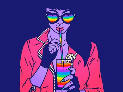 Artwork - Rainbow Reflections of Vibe artistic fashion artwork bold colors cool fashion cyberpunk art digital portrait electric palette heart glasses illustration modern illustration neon aesthetics pop art rainbow shades retro vibes stylish character urban expression urban style visual pop