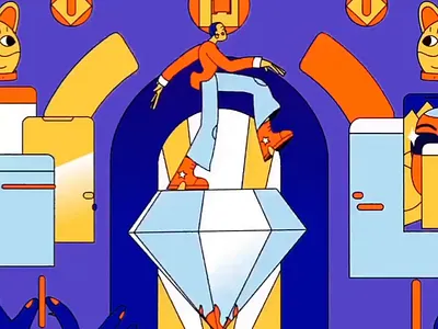 Crystal Gateway Urban Dream Art artistic balance bold contrast conceptual universe contemporary vision crystal structure digital surrealism dream sequence futuristic illustration geometric energy graphic abstraction lucky cat pop colors portal concept retro modernism stylized character symmetry art urban fantasy vibrant palette visual symbolism whimsical vibe