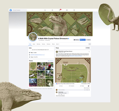 A Walk with Crystal Palace Dinosaurs facebook page graphic design map social media web design