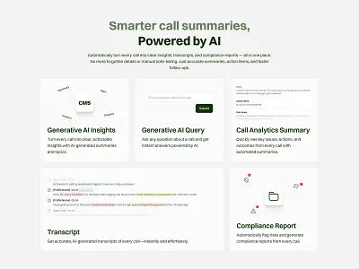 CMS - Smarter Call Summaries Section ability section bento bento box bento grid design featured section features bento grid features bento section features section minimal minimalism minimalist ui uiux uiuxdesigner ux website
