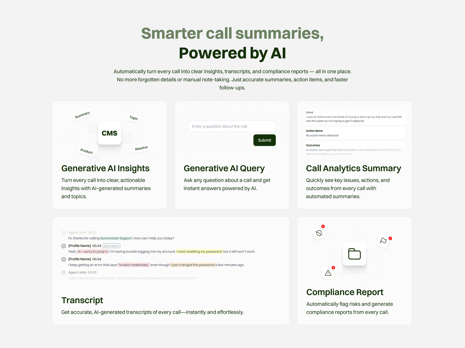 Example of CMS - Smarter Call Summaries Section