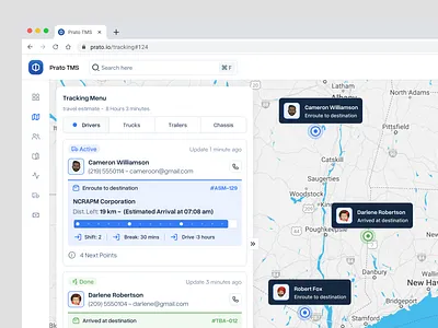 TMS Dashboard - Tracking Page clean dashboard driver status driver tracking fleet management geo spatial ui live map location tracking map view mapping ui minimalist modern tms tms dashboard transportation management transportation ui uidesign uxdesign vehicle tracking website