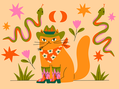 🤠Yee-haw!🐍 artwork cat colorful cowbow digital illustration fun illustration graphic design hat illustration illustrator snake vector vector art