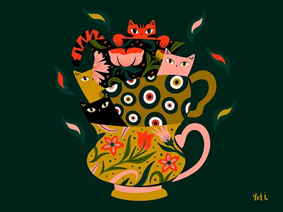 Turkish coffee | Pattern Illustration artwork cat coffee colorful digital illustration graphic design illustration illustrator pattern pattern design tea turkish coffee
