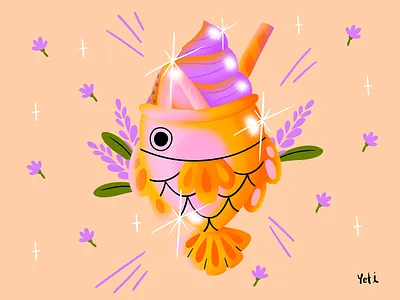 🎏Taiyaki | Japanese food illustration artwork colorful desert digital illustration food freelance illustrator glow graphic design ice cream illustration illustrator japanese art lavender taiyaki