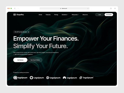 Finanpro - Finance Service Hero Section business clean company dark design finance hero section landing page minimalist saas services ui ux