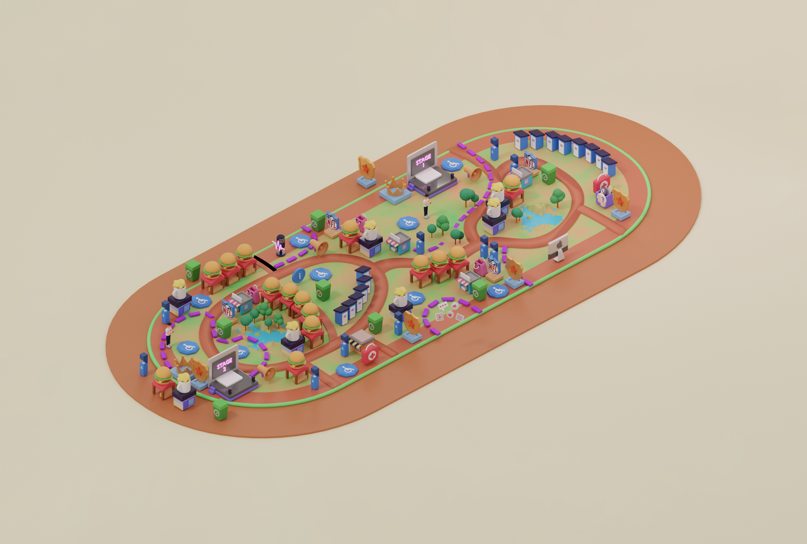 Event Map 3d 3dillustration @hellodribbble blender cycles design dribbbleshot event illustration isometric logo lowpoly map nfl render shot stadiums