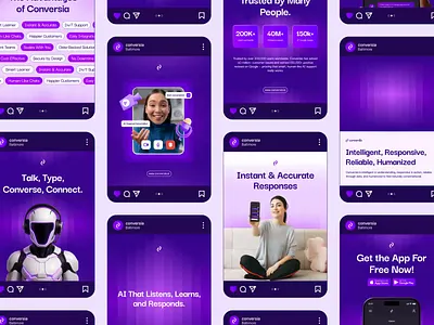 Conversia Branding - Social Media ai ai support animation artifical artificial intelligence brand brand identity branding care customer support design graphic design instagram logo motion motion graphics purple social media support vektora