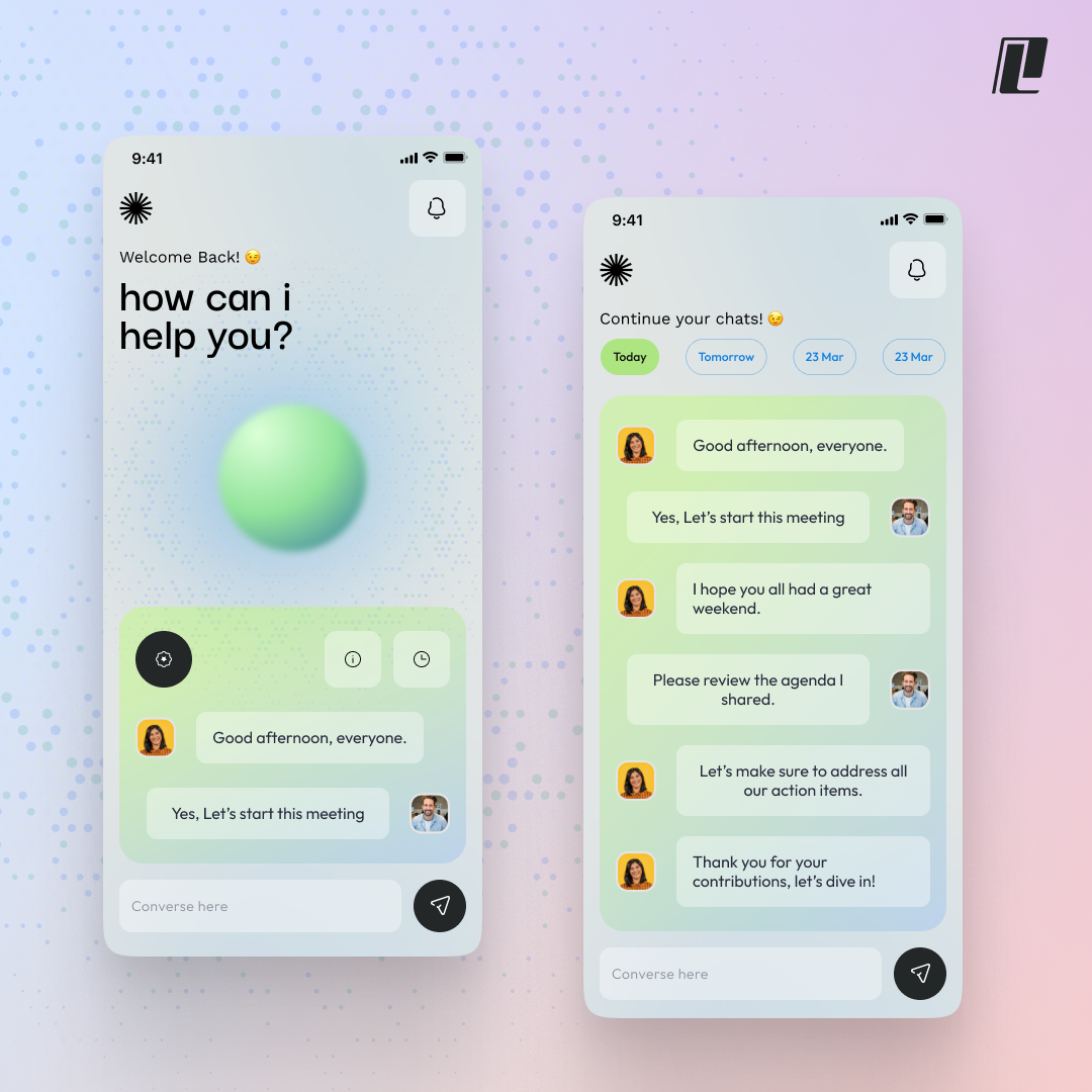 🧠 MeetEase – Smart Meeting Assistant App 3d animation branding design framer graphic design illustration logo ui vector