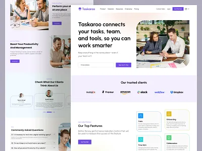 Taskaroo - Project Managemt Website Design design landing page productivitytools project saasdesign task management teamcollaboration ui ux webdesign