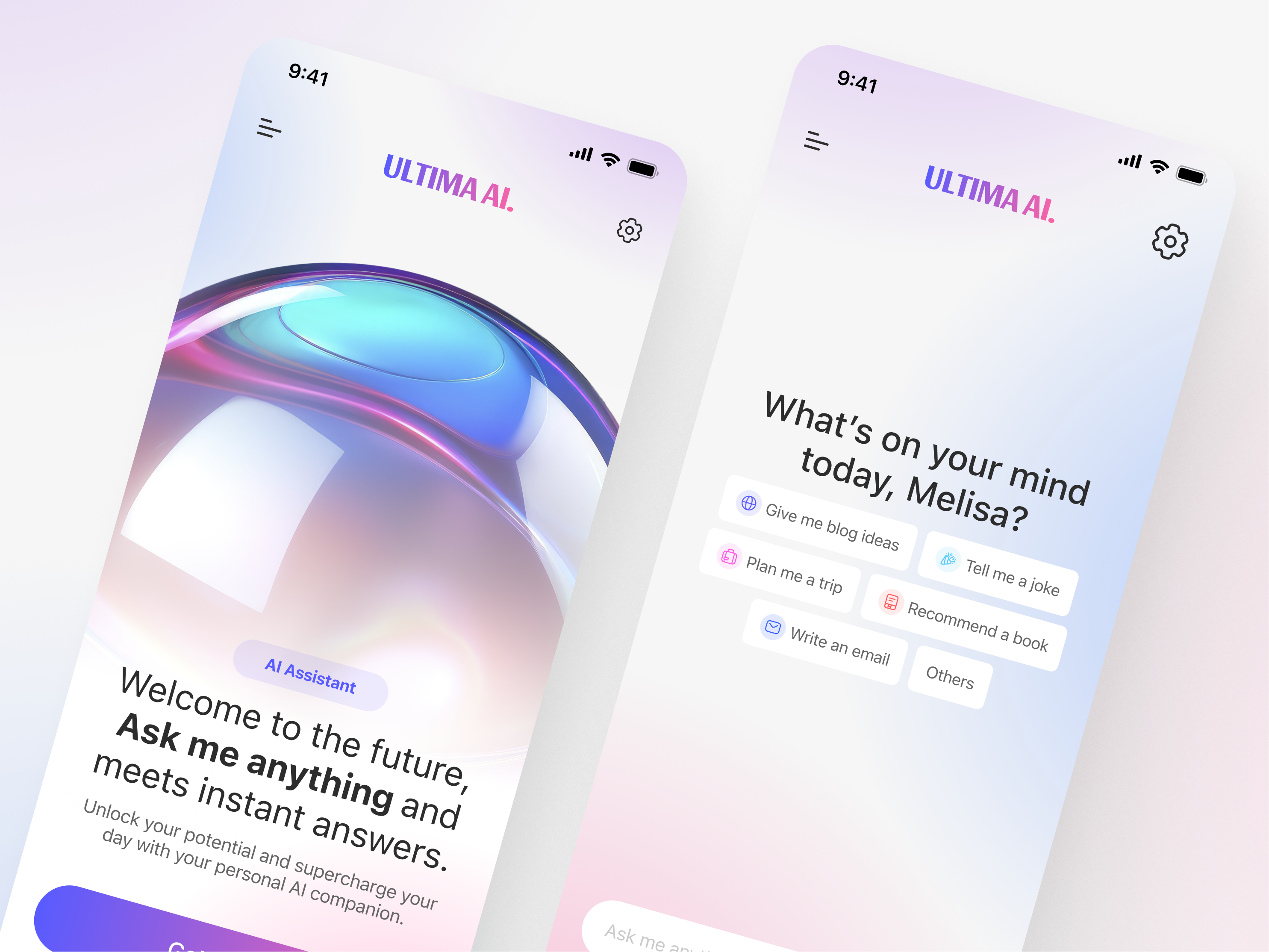 Ultima AI Mobile App | Your Smart Chat Partner ai assistant app design branding chat ai chat bot clean ui interaction design minimal design mobile app modern design neumorphism smart chat ui user interface ux voice chat