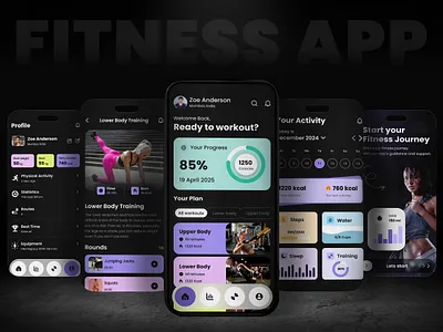 🏋️ Fitness Mobile Application active lifestyle android app design darkmode ui dribbble fitness fitness app graphic design gym app health ios app minimalist mobile app online training sport training trending ui uiux design workout app