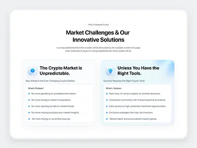 Crypto Market Problems vs. Smart Solutions — UI Comparison Secti aiinsights comparisonui crypto cryptotools cryptoui designinspiration fintech lightmood moderndesign ui uidesign uxdesign webdesign website