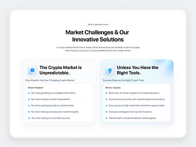 Crypto Market Problems vs. Smart Solutions — UI Comparison Secti aiinsights comparisonui crypto cryptotools cryptoui designinspiration fintech lightmood moderndesign ui uidesign uxdesign webdesign website