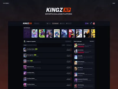 Kingz XP - Esports Challenge Platform dark design esports game logo orange ui ux website