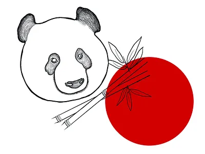 Panda (Red): Line-Art 2d art artist bamboo chinese design drawing illustration illustrator line art logo panda red sketching