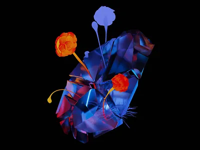 Crystal 3d blue branding cinema 4d cinema4d crystal design flower flowers glass illustration