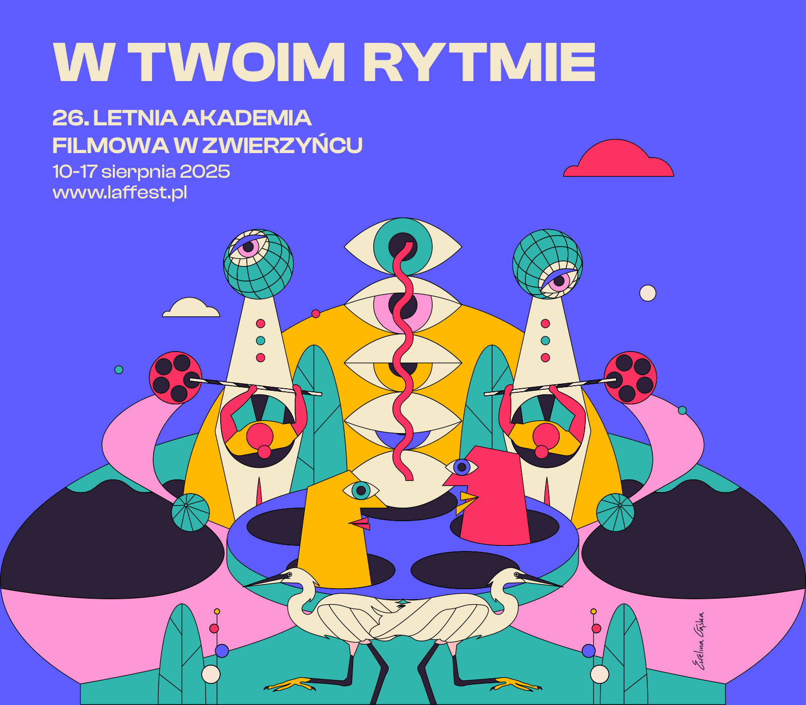 Letnia Akademia Filmowa w Zwierzyńcu abstrakcja ilustracja kinoletnie kinoplenerowe plakat roztocze symetria