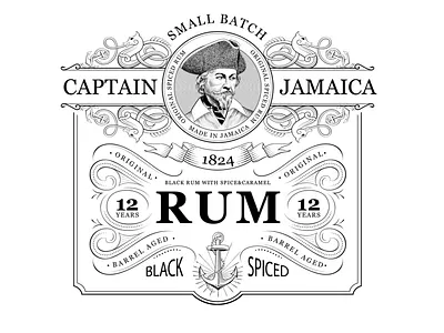 Vintage Rum Label adventure alcohol engraving label pen and ink pirate rum vintage