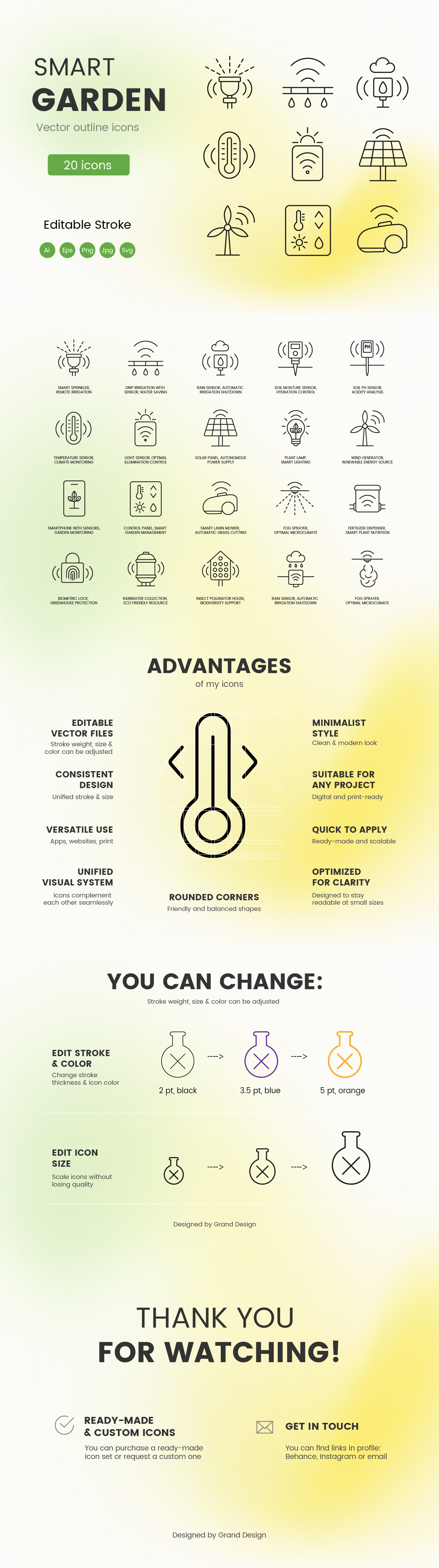 Smart Garden Line Icons – 20 Vector Symbols for Eco Automation climate control device eco garden greenhouse icons irrigation lighting line ph plant sensor smart soil solar system water weather wind