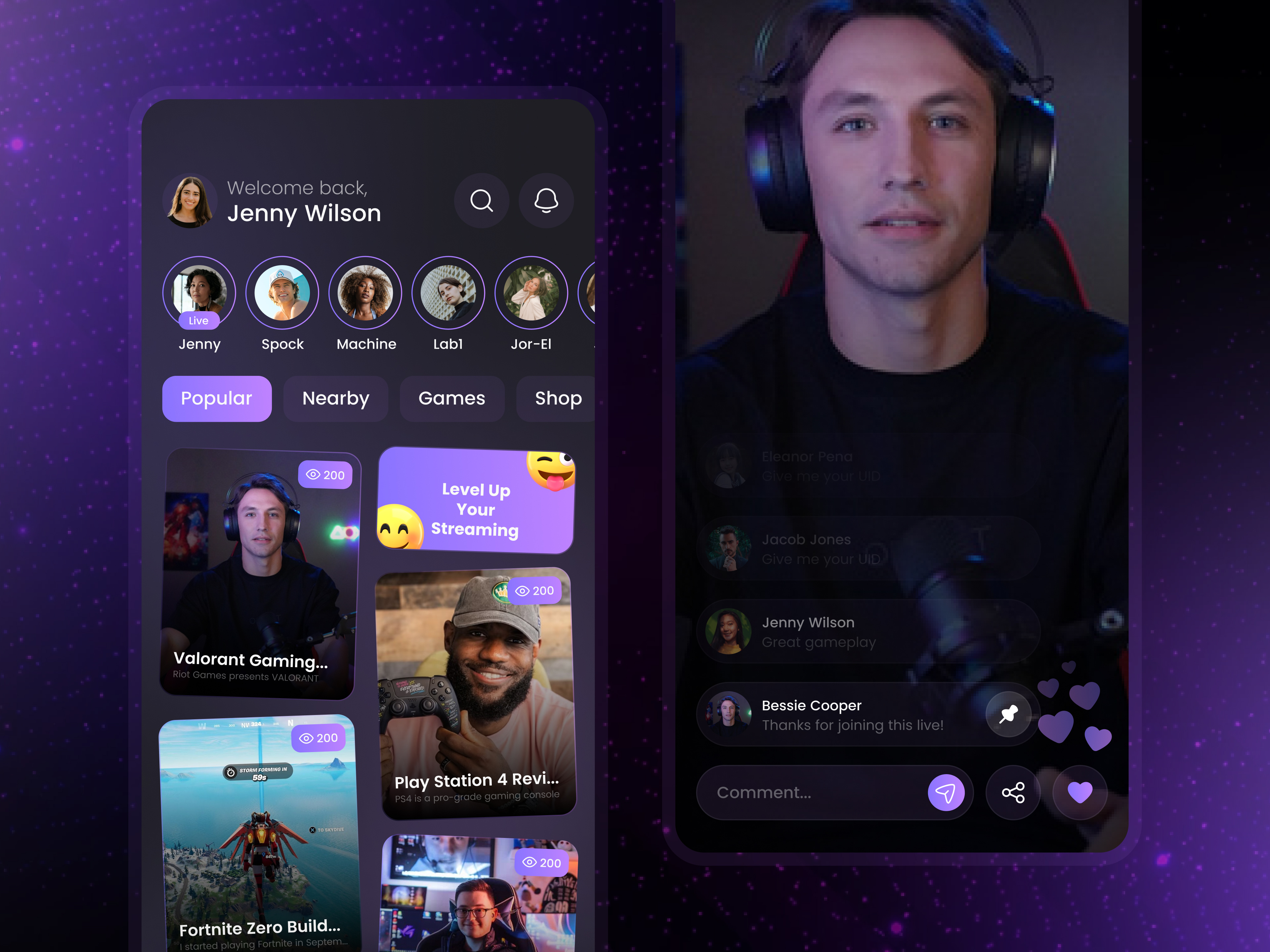 Game Live Streaming App app design dark ui game live streaming app game streaming game streaming platform live app live broadcast live game streaming live streaming app minimal design mobile app mobile app ui mobile game streaming online streaming streaming app streaming app for gamers ui ui ux video platform video streaming app