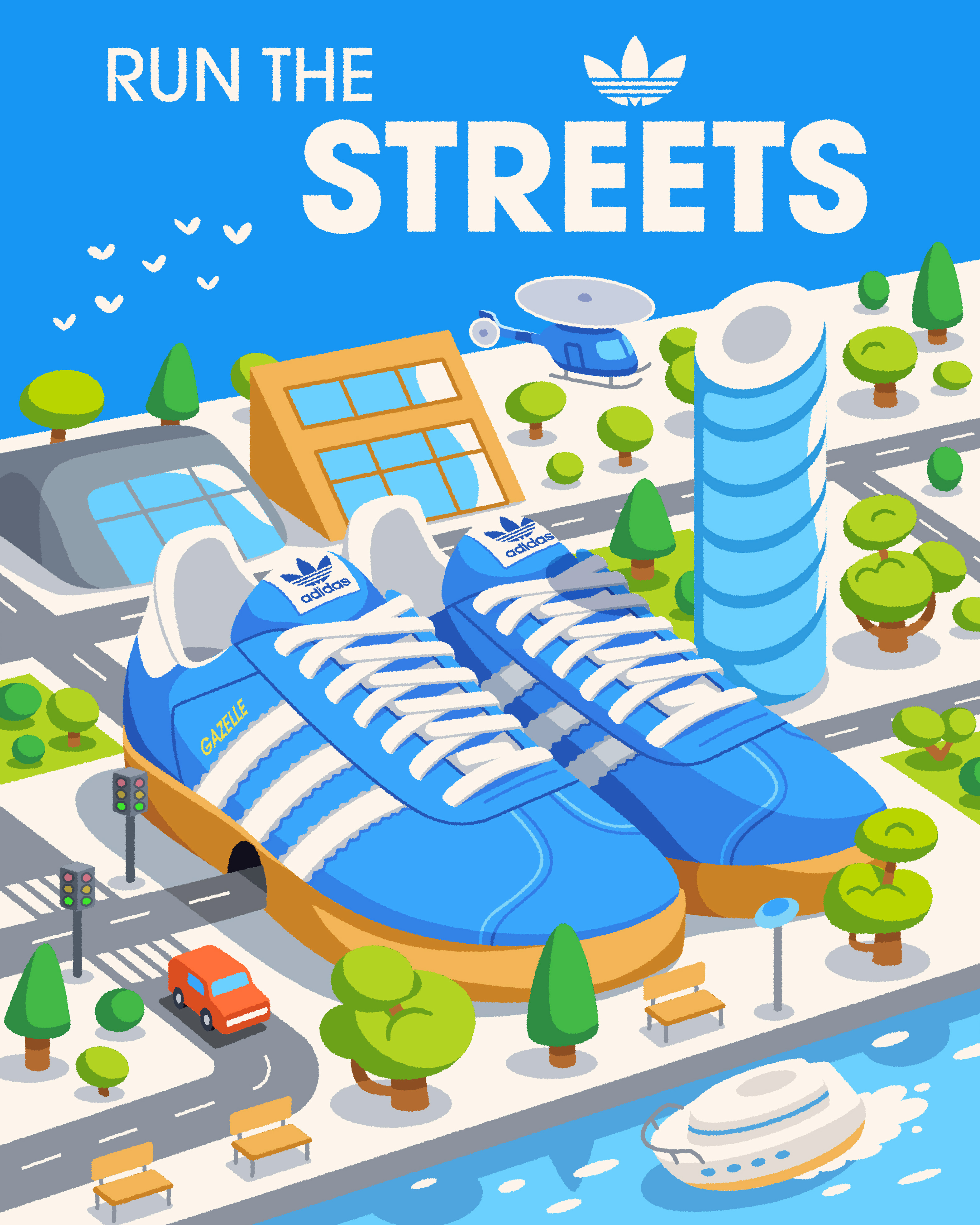 Adidas Gazelle - Run The Streets adidas art city design gazelle illustration shoes sneakers vector