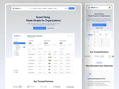 Smart Hiring, Made Simple for Organizations - TalentLink ai alhiring branding chatgpt design hiring hiringplatform illustration talentlink ux webdesign