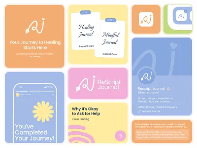 ReScript Journal — Logo Concept for a Mindfulness App app branding app logo branding brandlogo colorful branding cute logo design graphic design illustration journaling logo logo for product startup branding typography ui vector wellness brand identity wellness branding