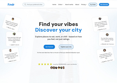 Hero Section for a City Discovery Web App app design design figma graphic design hero section interface design landing page product design ui uiux user research web app web design website design wireframing