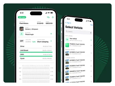 Driver & Vehicle Management in the FleetBeat Driver App b2b chart clean ui dashboard driver driver vehicle ui enterprise fleet fleet management freight graph ios fleet app mobile app select status telematics tracking ui ux vehicle details