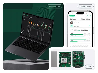 Cross-Platform System Overview: Web, Mobile & ELD Device b2b dashboard eld device enterprise fleet fleet app freight graph list logistics management mobile app navigation tasks telematics tracking transportation ui ux design website