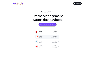Onesub Landing Page finance hero home page homepage landing page landingpage savings subscriptions ui