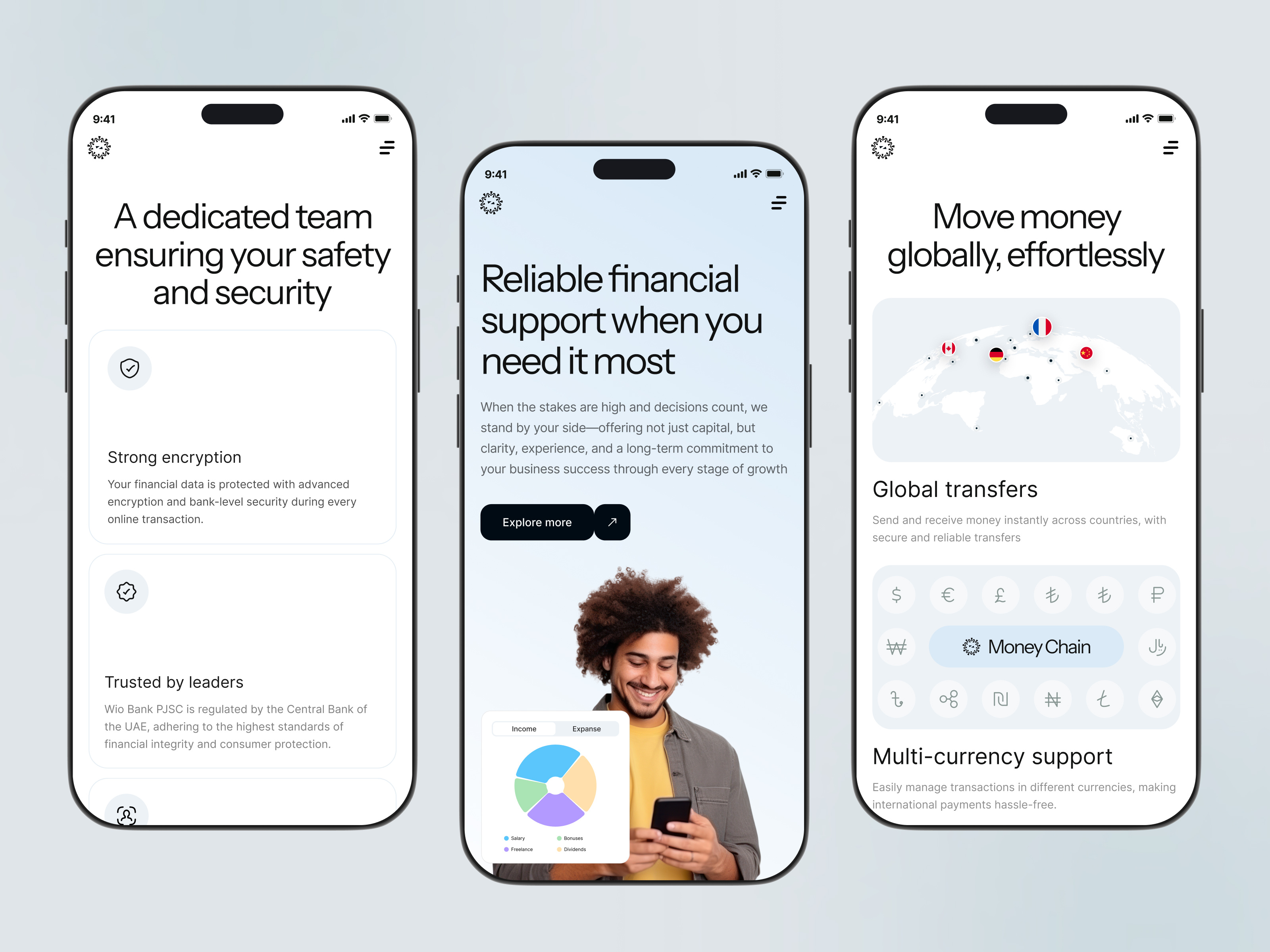 Money chain - finance solution website responsive design app design product service startup ui ux web website