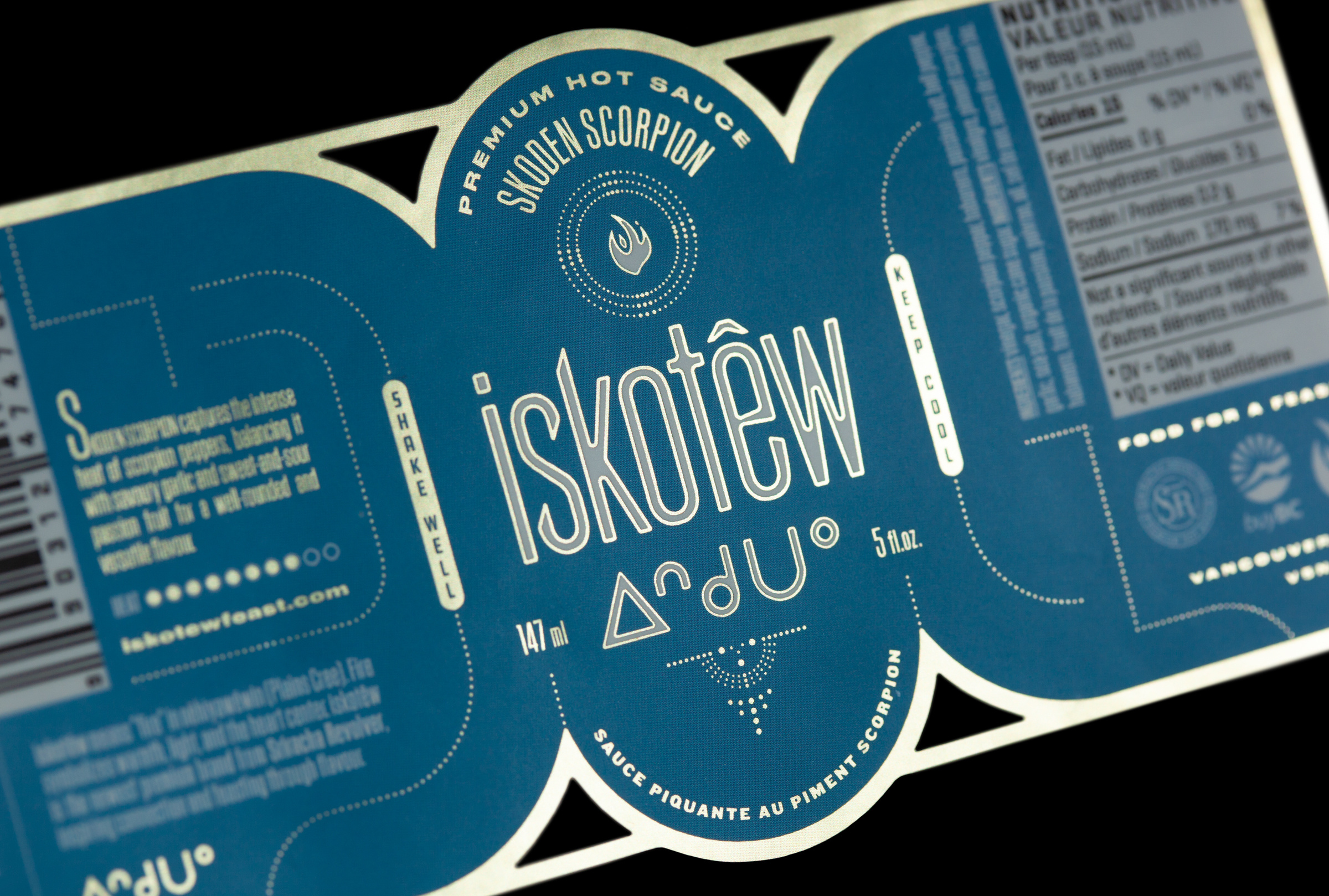 Skoden Scorpion branding design die cut graphic design hot sauce label lettering logo metallic packaging typography