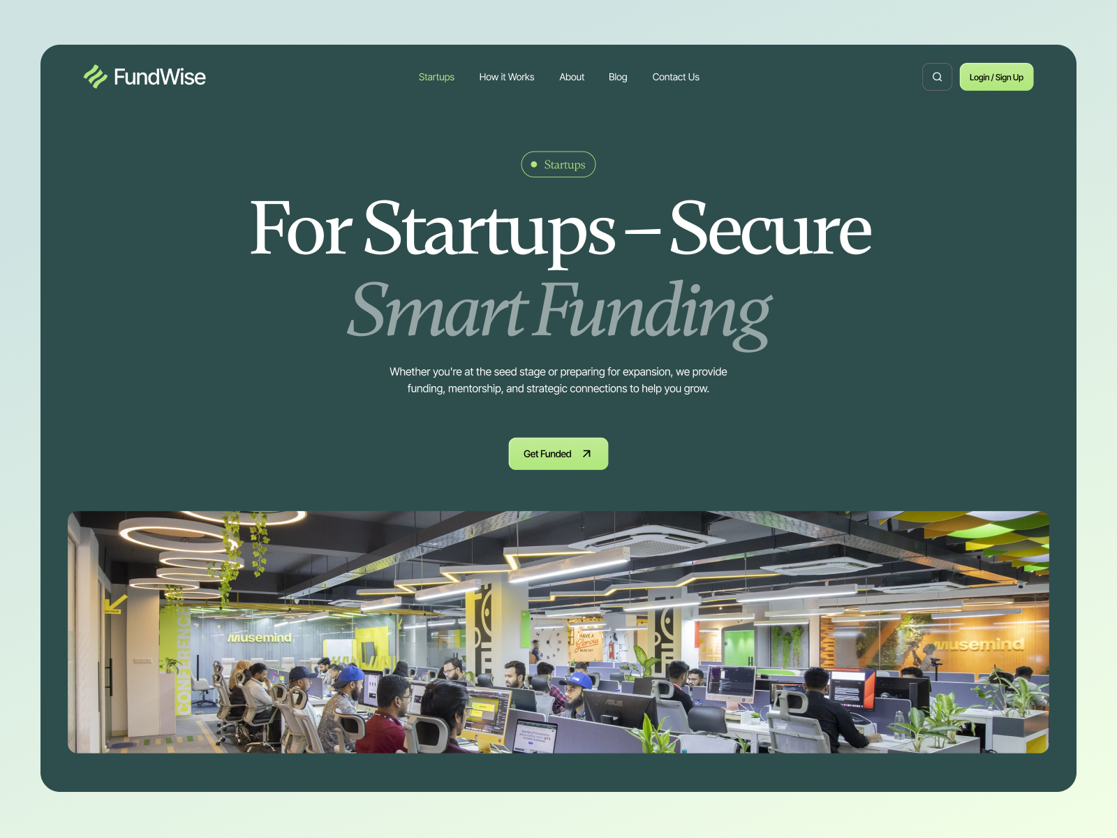 FundWise - Website For Startup Smart Funding analyze apply backing count dpopstudio form fund fundwise green hero ideas landing page navigation pitch slider smart startup step by step upload wise